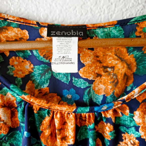 Zenobia Blue and Orange Floral Blouse - Picture 4 of 5